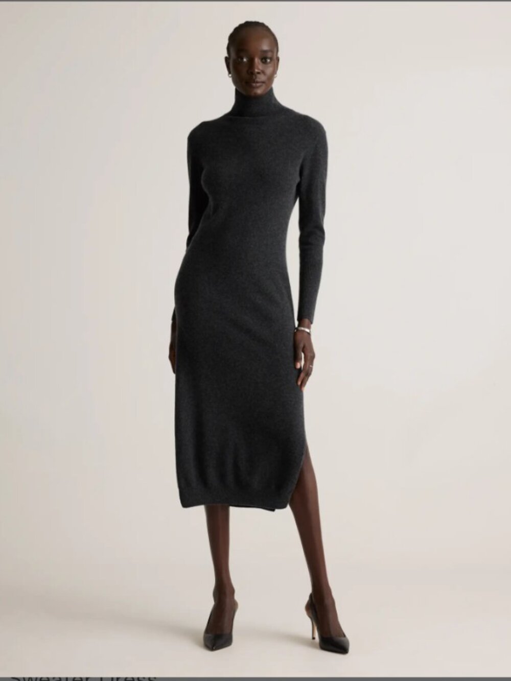 Quince Mongolian 100% Cashmere Turtleneck Midi Sweater Dress In Charcoal Grey